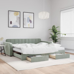 Sofá-cama c/ gavetão e gavetas 100x200 cm veludo cinzento-claro