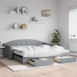 Sofá-cama c/ gavetão e gavetas 100x200 cm tecido cinzento-claro