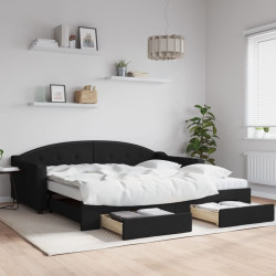 Sofá-cama com gavetão e gavetas 100x200 cm tecido preto