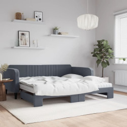 Sofá-cama c/ gavetão/colchões 100x200 cm veludo cinzento-escuro