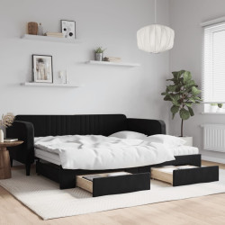 Sofá-cama com gavetão e gavetas 100x200 cm veludo preto