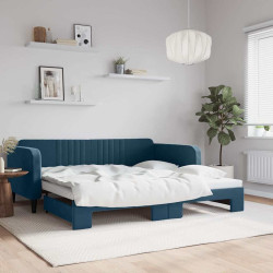 Sofá-cama com gavetão 100x200 cm veludo azul