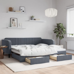 Sofá-cama c/ gavetão e gavetas 100x200cm veludo cinzento-escuro