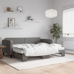Sofá-cama c/ gavetão e colchões 90x190cm tecido cinzento-escuro