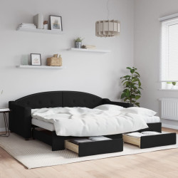 Sofá-cama com gavetão e gavetas 90x190 cm tecido preto