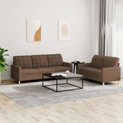 2 Pcs conjunto de sofás com almofadões tecido castanho