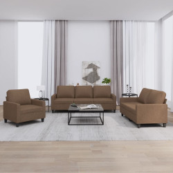 3 Pcs conjunto de sofás com almofadões tecido castanho
