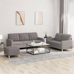 3 Pcs conjunto de sofás com almofadões tecido cinza-acastanhado
