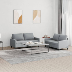 2 Pcs conjunto de sofás com almofadões tecido cinzento-claro