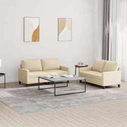 2 Pcs conjunto de sofás com almofadões tecido cor creme