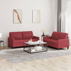 2 Pcs conjunto sofás c/ almofadões couro artif. vermelho tinto