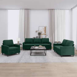 3 Pcs conjunto de sofás com almofadões veludo verde-escuro
