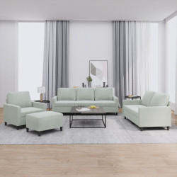 4 Pcs conjunto de sofás com almofadões veludo cinzento-claro