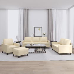 4 Pcs conjunto de sofás com almofadões tecido cor creme