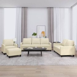 4 Pcs conjunto sofás c/ almofadões couro artificial cor creme