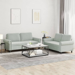 2 Pcs conjunto de sofás com almofadões veludo cinzento-claro