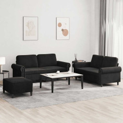 3 Pcs conjunto de sofás com almofadões veludo preto