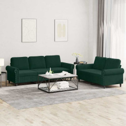 2 Pcs conjunto de sofás com almofadões veludo verde-escuro