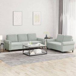 2 Pcs conjunto de sofás com almofadões veludo cinzento-claro