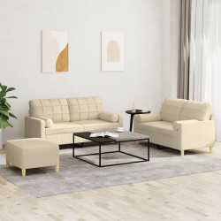 3 Pcs conjunto de sofás com almofadas tecido cor creme