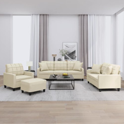 4 Pcs conjunto de sofás com almofadas couro artificial creme