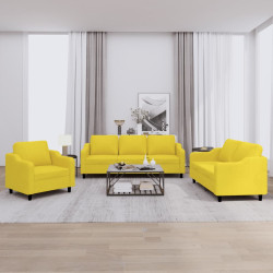 3 Pcs conjunto de sofás com almofadões tecido amarelo-claro
