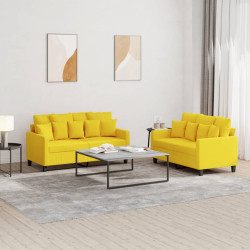 2 Pcs conjunto de sofás com almofadões tecido amarelo-claro