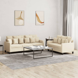 2 Pcs conjunto de sofás com almofadões tecido cor creme