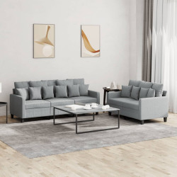2 Pcs conjunto de sofás com almofadões tecido cinzento-claro