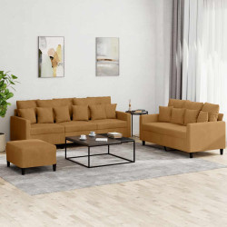 3 Pcs conjunto de sofás com almofadões veludo castanho