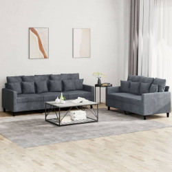2 Pcs conjunto de sofás com almofadões veludo cinzento-escuro