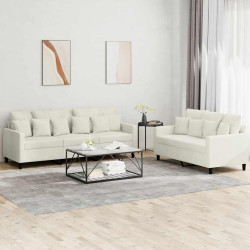2 Pcs conjunto de sofás com almofadões veludo cor creme