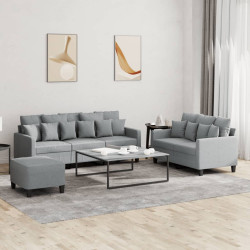 3 Pcs conjunto de sofás com almofadões tecido cinzento-claro