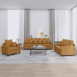 3 Pcs conjunto de sofás com almofadões veludo castanho