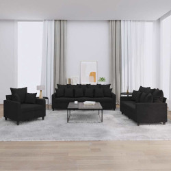 3 Pcs conjunto de sofás com almofadões veludo preto
