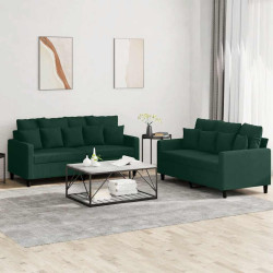 2 Pcs conjunto de sofás com almofadões veludo verde-escuro