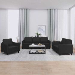 3 Pcs conjunto de sofás com almofadões couro artificial preto