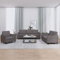 3 Pcs conjunto de sofás c/ almofadões couro artificial cinzento