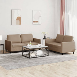2 Pcs conjunto sofás c/ almofadões couro artif. cor cappuccino