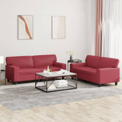 2 Pcs conjunto de sofás couro artificial vermelho tinto