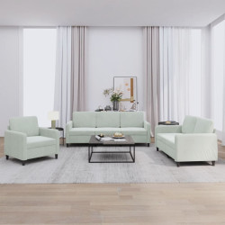 3 Pcs conjunto de sofás veludo cinzento-claro