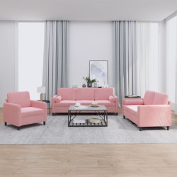3 Pcs conjunto de sofás com almofadas veludo rosa