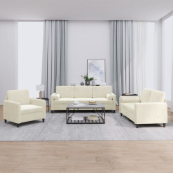 3 Pcs conjunto de sofás com almofadas veludo cor creme