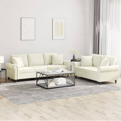 2 Pcs conjunto de sofás com almofadas veludo cor creme