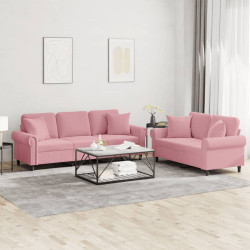 2 Pcs conjunto de sofás com almofadas veludo rosa