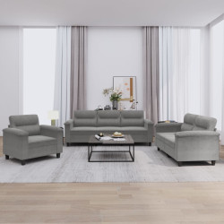 3 Pcs conj. sofás c/ almofadões tecido microfibra cinza-escuro