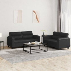 2 Pcs conjunto de sofás com almofadões couro artificial preto