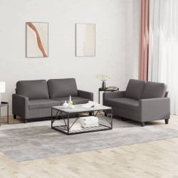 2 Pcs conjunto de sofás c/ almofadões couro artificial cinzento