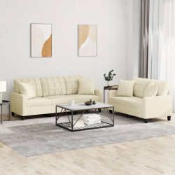 2 Pcs conjunto de sofás com almofadas couro artificial creme