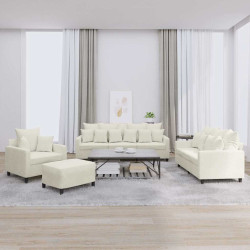 4 Pcs conjunto de sofás com almofadões veludo cor creme